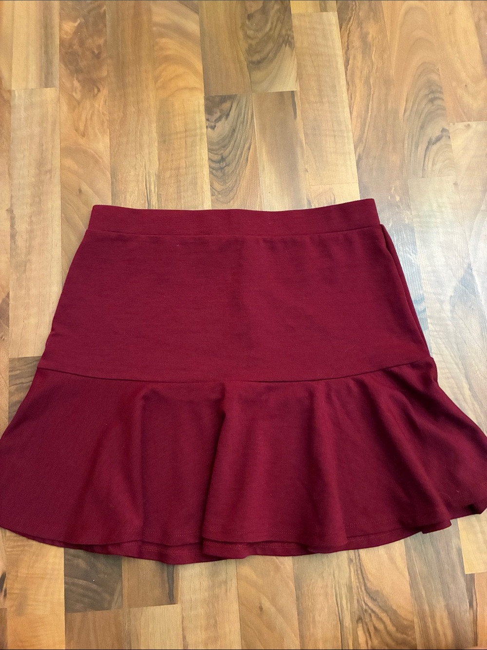 Sequin Hearts Burgundy Ruffle-Hem Mini Skirt